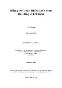Filling the Void: Hizbullah’s State Building in Lebanon
