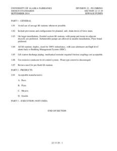 UNIVERSITY OF ALASKA FAIRBANKS DESIGN STANDARDS SEPTEMBER 2014 DIVISION 22 - PLUMBING SECTION[removed]