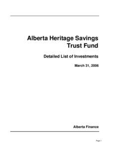 Alberta Heritage Savings Trust Fund[removed]Annual Report - Detailed List of Investments