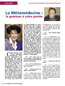 Exclusivité  Interview de Claudia Rainville par Daniel Perraud La Métamédecine : la guérison à votre portée