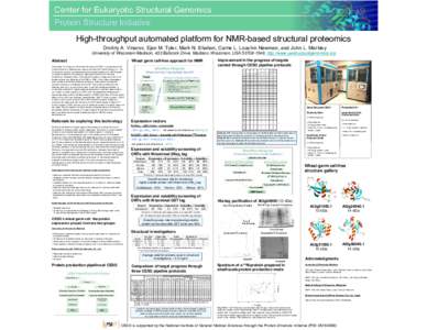 High-throughput automated platform for NMR-based structural proteomics Dmitriy A. Vinarov, Ejan M. Tyler, Mark N. Shahan, Carrie L. Loushin Newman, and John L. Markley Introduction University of Wisconsin-Madison, 433 Ba