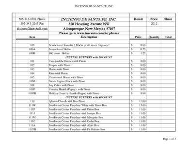 INCIENSO DE SANTA FE, INC[removed]Phone[removed]Fax [removed]