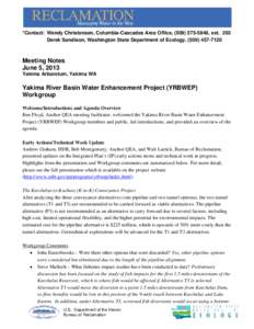 Meeting Notes, June 5, 2013 meeting, Yakima River Basin Water Enhancement Project Workgroup