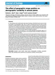 Journal of Ecology 2011, 99, 591–599  doi: j01782.x The effect of geographic range position on demographic variability in annual plants