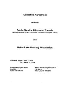 Collective Agreement between Public Service Alliance of Canada (As Represented by its Component, Nunavut Employees Union)