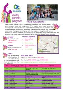 YOUNG MUMS GROUPS Young Parents Program (YPP) is a community organisation that provides support to young pregnant women and young mums. YPP is a place where young women are encouraged to create positive and respectful re