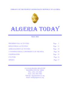 EMBASSY OF THE PEOPLE’S DEMOCRATIC REPUBLIC OF ALGERIA  ALGERIA TODAY MAY[removed]PREDIDENTIAL ACTIVITIES