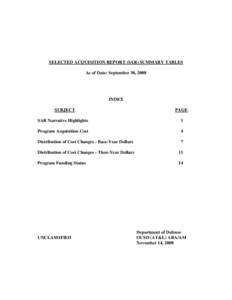 SAR Summary Tables (as of September 30, 2008)