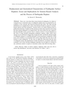 Bulletin of the Seismological Society of America, Vol. 98, No. 4, pp. 1609–1632, August 2008, doi:   Ⓔ Displacement and Geometrical Characteristics of Earthquake Surface Ruptures: Issues and Implica