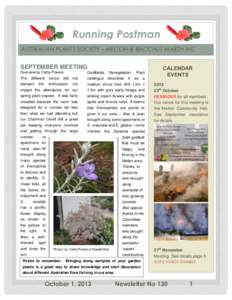 Running Postman AUSTRALIAN PLANTS SOCIETY – MELTON & BACCHUS MARSH INC SEPTEMBER MEETING Overview by Cathy Powers