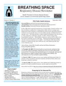 BREATHING SPACE Respiratory Disease Newsletter Health Promotion & Chronic Disease Division Chronic Disease & Environmental Epidemiology Section  Volume 4, Number 3