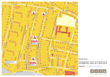 Skilteplan Etape I. Der vil under hele perioden være mulighed for at beboere på Toftegården at komme til deres parkeringsplads.