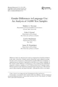 Gender studies / Science / Biology of gender / James W. Pennebaker / Gender / Sexism / Grammatical gender / Sex differences in humans / Grammatical number / Behavior / Linguistics / Social psychology