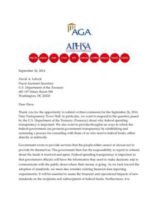 September 26, 2014 David A. Lebryk Fiscal Assistant Secretary U.S. Department of the Treasury 401 14th Street, Room 548 Washington, DC 20220