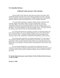 Microsoft Word - Press Release re visit to Labrador Oct 31 to Nov[removed]doc