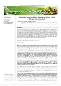 Journal of Ayurvedic and Herbal Medicine 2016; 2(4): Research Article J. Ayu. Herb. Med. 2016; 2(4): July- August