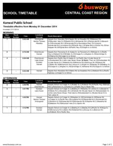 CENTRAL COAST REGION  SCHOOL TIMETABLE Kanwal Public School Timetable effective from Monday 01 December 2014 Amended[removed]