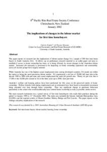 1  8th Pacific Rim Real Estate Society Conference Christchurch, New Zealand January 2002 The implications of changes in the labour market