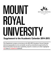 MOUNT ROYAL UNIVERSITY Supplement to the Academic Calendar[removed]