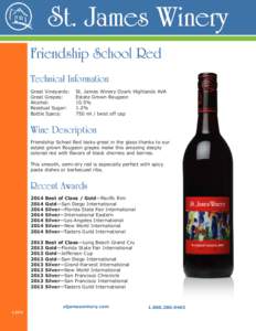 St. James Winery Friendship School Red Technical Information Great Vineyards:	 Great Grapes:	 Alcohol: