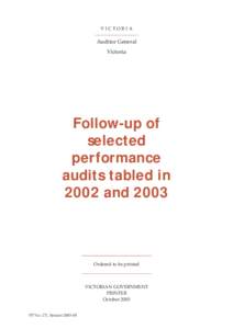 Follow-up of selected performance audits tabled in 2002 and 2003