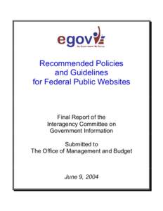 Recommended Policies   and Guidelines for Federal Public Websites