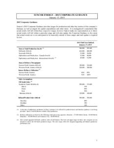 SUNCOR ENERGYCORPORATE GUIDANCE January 13, Corporate Guidance Suncor’s 2015 Corporate Guidance provides ranges for production and other key metrics of the company’s business, as well as targets for