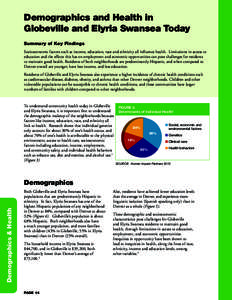 Demographics and Health in Globeville and Elyria Swansea Today Summary of Key Findings Socioeconomic factors such as income, education, race and ethnicity all influence health. Limitations in access to education and the 