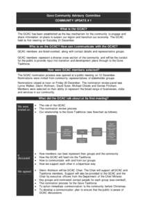 Gove Community Advisory Committee COMMUNITY UPDATE # 1 What is the GCAC? The GCAC has been established as the key mechanism for the community to engage and share information on plans to sustain our region and transition 