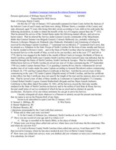 Southern Campaign American Revolution Pension Statements Pension application of William Norris R7702 Nancy fn54NC Transcribed by Will Graves State of Georgia, Harris County