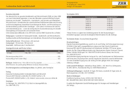 Anzeigenpreisliste Nr. 36 gültig ab 1. Januar 2016 AuflageExemplare Fachmedien Recht und Wirtschaft