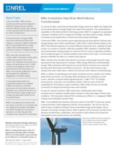 NREL Innovations Help Drive Wind Industry Transformation (Fact Sheet), Innovation Impact, Wind Manufacturing, NREL (National Renewable Energy Laboratory)