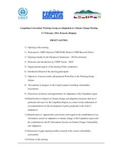 Carpathian Convention Working Group on Adaptation to Climate Change Meeting 6-7 February 2012, Brussels, Belgium DRAFT AGENDA 1) Opening of the meeting 2) Welcome by UNEP (Director UNEP ROE/ Head of UNEP Brussels Office)