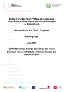 Burden or opportunity? How UK emissions reductions policies affect the competitiveness of businesses Samuela Bassi and Dimitri Zenghelis  Policy paper