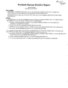 Wetlands Bureau Decision Report Decisions Taken 03 I[removed]to