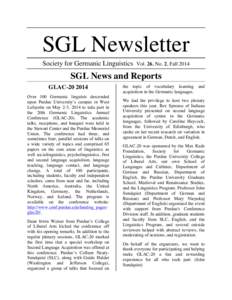 SGL Newsletter Society for Germanic Linguistics Vol. 26, No. 2, FallSGL News and Reports