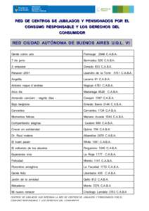 RED DE CENTROS DE JUBILADOS Y PENSIONADOS POR EL CONSUMO RESPONSABLE Y LOS DERECHOS DEL CONSUMIDOR RED CIUDAD AUTÓNOMA DE BUENOS AIRES U.G.L. VI Gente como uno