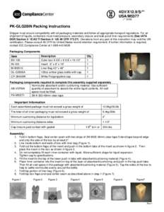 4GV/X12.9/S/** USA/M5377 (** DOM) PK-GLG28IN Packing Instructions Shipper must ensure compatibility with all packaging materials and follow all appropriate transport regulations. For air