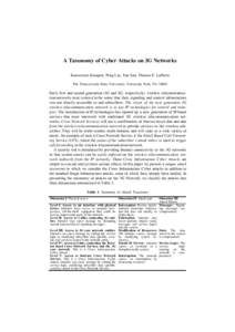 A Taxonomy of Cyber Attacks on 3G Networks Kameswari Kotapati, Peng Liu, Yan Sun, Thomas F. LaPorta The Pennsylvania State University, University Park, PA[removed]Early first and second generation (1G and 2G, respectively)