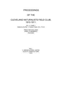 PROCEEDINGS OF THE CLEVELAND NATURALISTS FIELD CLUB,