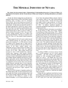 THE MINERAL INDUSTRY OF NEVADA This chapter has been prepared under a Memorandum of Understanding between the U.S. Bureau of Mines, U.S. Department of the Interior, and the Nevada Bureau of Mines and Geology for collecti