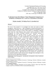 Journal of International Business and Economics December 2014, Vol. 2, No. 4, ppISSN: Print), Online) Copyright © The Author(sAll Rights Reserved. Published by American Research 