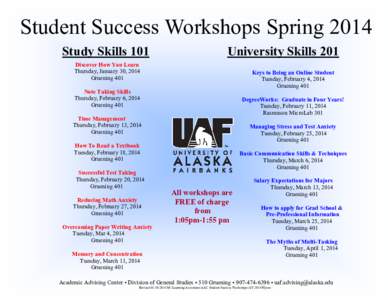 Student Success Workshops Spring 2014 Study Skills 101 University Skills 201  Discover How You Learn