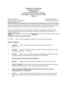 TONOPAH TOWN BOARD MEETING AGENDA JUNE 8, 2011 TONOPAH CONVENTION CENTER 301 Brougher Avenue, Tonopah, NV[removed]:00 p.m.