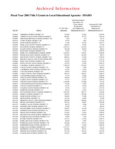 Archived: 2003 Title I Grants to Local Educational Agencies - Idaho (PDF)