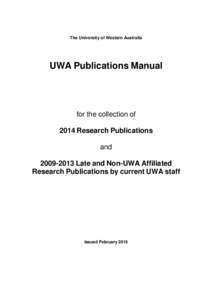 The University of Western Australia  UWA Publications Manual for the collection of 2014 Research Publications