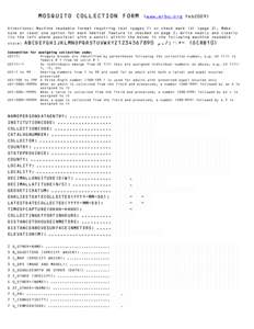 MOSQUITO COLLECTION FORM  (www.wrbu.org Feb2009) Directions: Machine readable format requiring text (pages 1) or check mark (X) (page 2). Make sure at least one option for each habitat feature is checked on page 2. Write