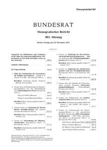Plenarprotokoll 891  BUNDESRAT Stenografischer Bericht 891. Sitzung Berlin, Freitag, den 16. Dezember 2011