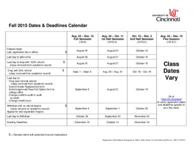 Fall 2015 Dates & Deadlines Calendar  Classes begin Late registration fee in effect  $