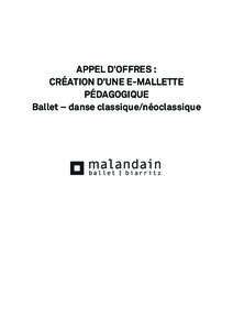 APPEL D’OFFRES : CRÉATION D’UNE E-MALLETTE PÉDAGOGIQUE Ballet – danse classique/néoclassique  Sommaire